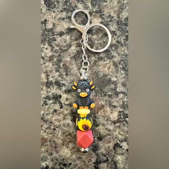 NWOT Hand Crafted Black Highland Cow Keychain/Purse Charm - Picture 1 of 1